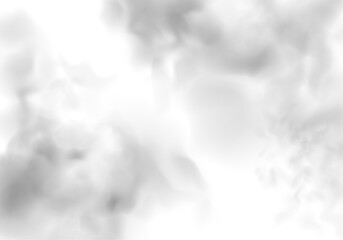 Gray smoke and soft white clouds on clean white background. Atmospheric effects including mist, fog, and steam. High-resolution cutout smoke and cloud PNG vector illustration.