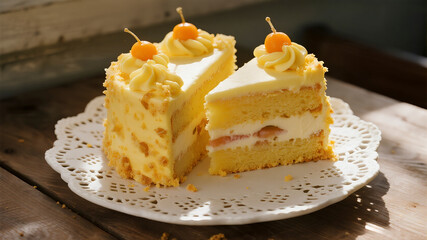 Italian mimosa cake with yellow sponge crumbs, women day dessert