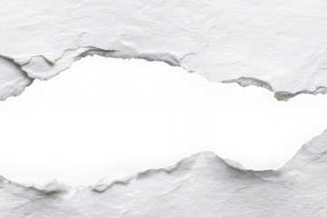 Torn paper edge ripped white sheet rough texture isolated on transparent background jagged border blank space creative design realistic detail damaged surface dramatic effect