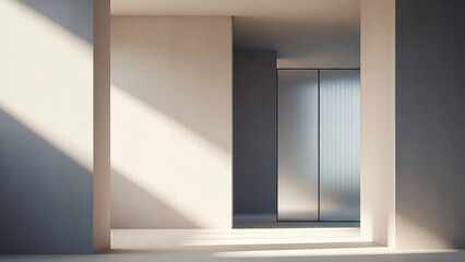 Obraz premium Modern interior design with sleek metallic doors and natural light