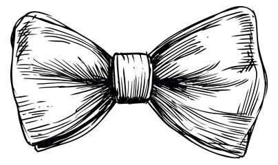 Hand drawn line art illustration of a bow tie depicting a stylish men's accessory for formal wear