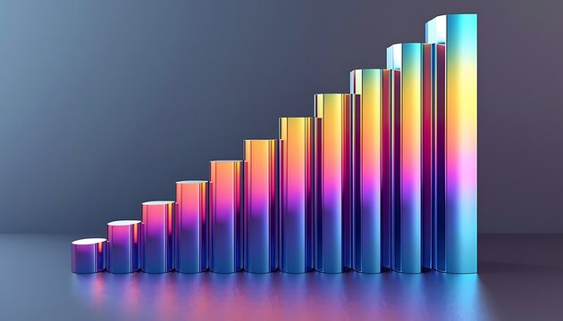 Business Growth Chart Futuristic Iridescent Success Bar Chart Concept - Powered by Adobe