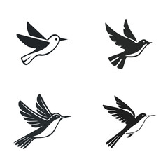 Fototapeta premium Flying Bird Silhouette Icons Set – Black Vector Logo Elements