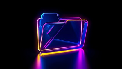 Folder Icon Neon Glowing Cyberpunk Style