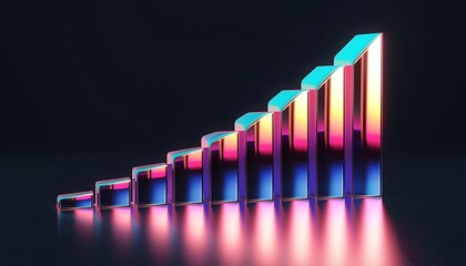 Financial Bar Graph on Dark Floor Rising Neon color