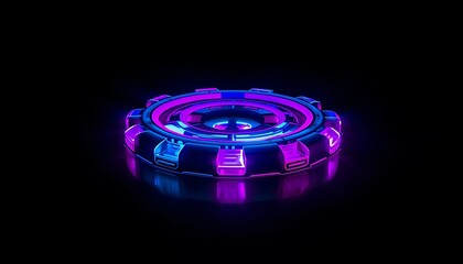 Gear Cyberpunk Neon Sci-Fi Platform with Glowing Tech Rings