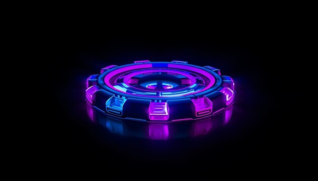 Gear Cyberpunk Neon Sci-Fi Platform with Glowing Tech Rings - Powered by Adobe