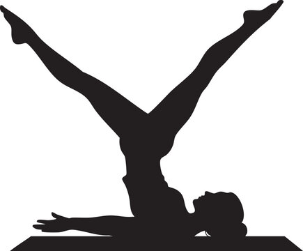 Woman practicing Pilates teaser pose silhouette isolated on white background minimalist V-sit and core strength illustration