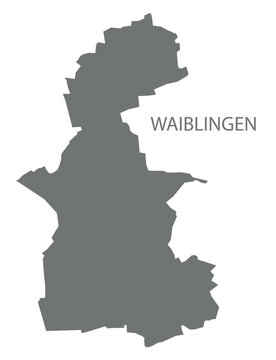 Waiblingen city map with boroughs grey illustration silhouette shape