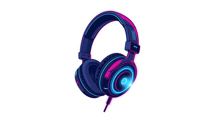 Naklejka premium an illustration of a wireless headphone, in a neon cyberpunk abstract style art, with pure black background without any shadow, vibrant color, the headphone seems to glow white background