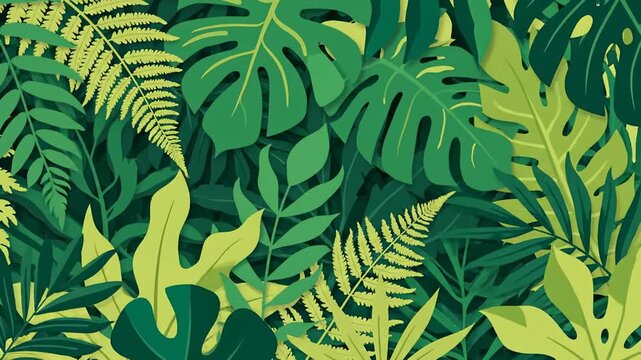 Animated Green Tropical Leaves Background Animation