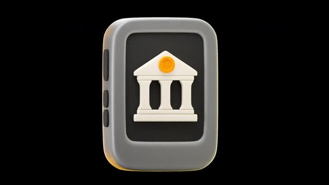 3d animation mobile banking in cute cartoon style, with transparent background
