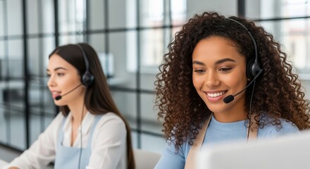 Empathetic Customer Support: Two dedicated customer service representatives, each donned in headsets.
