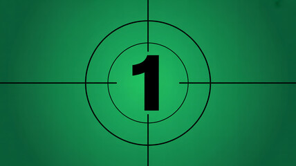 Green screen countdown timer with number one in crosshairs