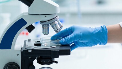 Scientist using microscope in lab