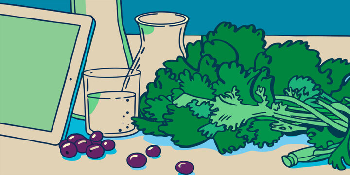 Fresh Green Kale & Blueberries Highlighting Antioxidant Power