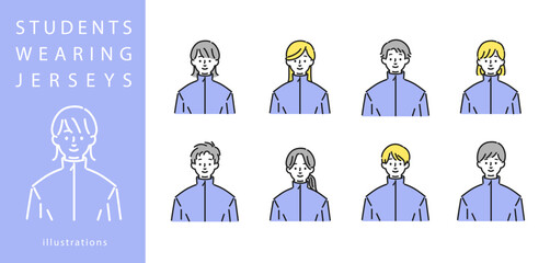 ジャージ姿の男女の上半身のイラストセット