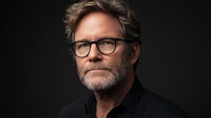 Obraz premium Portrait of a man wearing glasses dark background serious expression