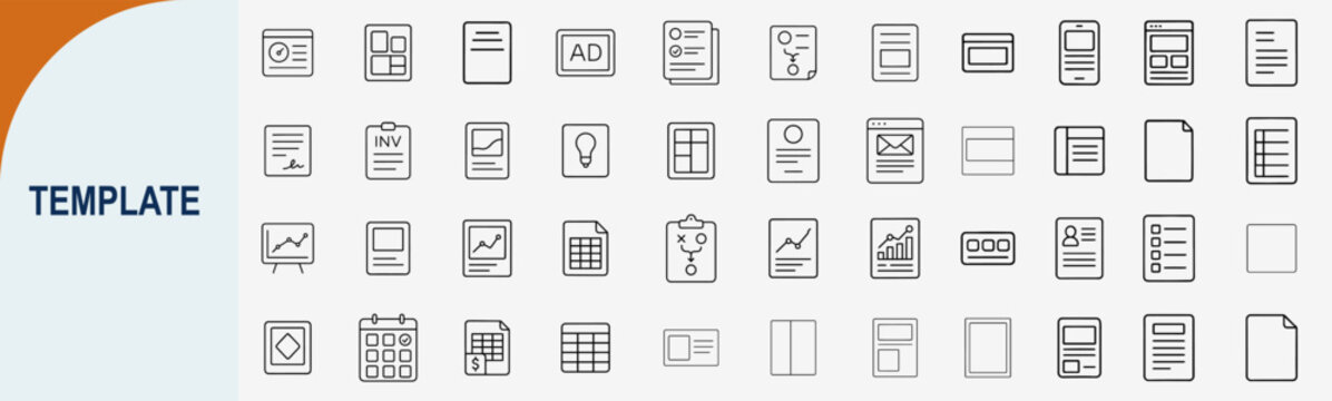 Document Template and Business Layout Management Outline Icons Vector Set