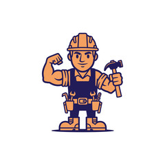 Obraz premium Builder with Hammer, Worksite, Illustration, Industry, Strong Environment, Energetic Viewpoint, Empowerment Concept