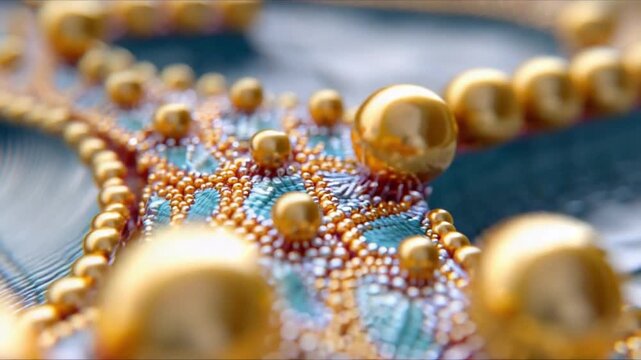 Golden Adornment: An abstract close-up showcases a luxurious golden necklace and intricate details, radiating elegance and sophistication.