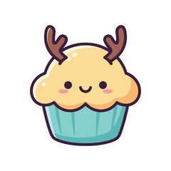 Adorable Cartoon Cupcake with Deer Antlers Illustration