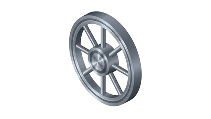Obraz premium Silver Metal Pulley Wheel with Spokes on White Background.