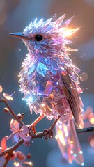 Iridescent Crystal Bird Fantasy Digital Art Portrait