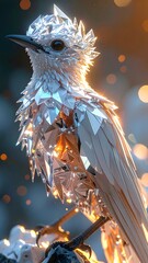 Iridescent Crystal Bird Fantasy Digital Art Portrait