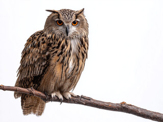 Eurasian Eagle Owl Perched on Branch Isolated