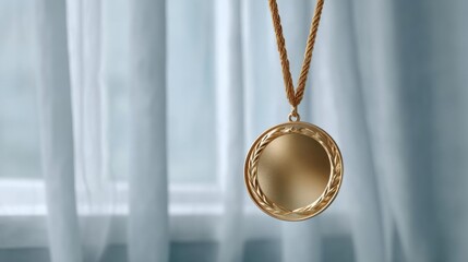 Gold necklace with a round pendant hanging from a thin gold chain. the pendant is in the shape of an oval with a wavy design around the edges.