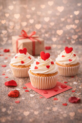 Valentine&rsquo;s Day cupcakes with heart decorations