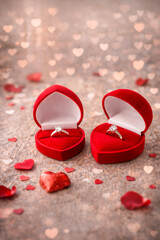 Engagement ring in heart-shaped box for Valentine&rsquo;s Day proposal