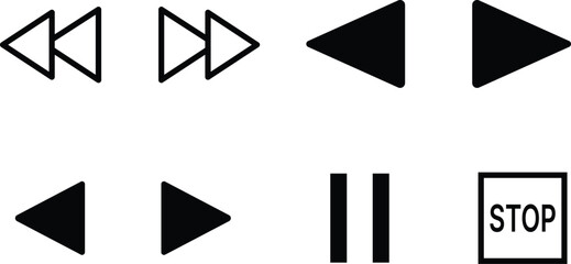 Black media playback rewind fast forward play pause stop symbols audio player