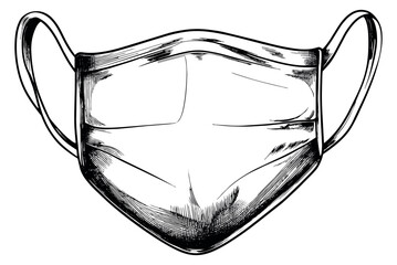 Hand drawn line art illustration of a face mask depicting protection from illness for healthcare and public safety
