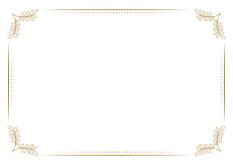 Winter rectangular frame with golden leaf corners. Christmas decorative border.