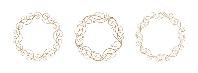 Ornamental round swirly frames collection. Vector classic borders for label or cards design
