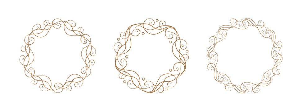 Ornamental round swirly frames collection. Vector classic borders for label or cards design