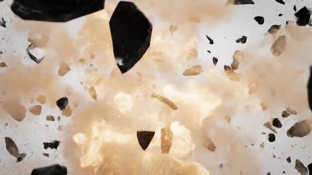 Black fragments exploding in fire