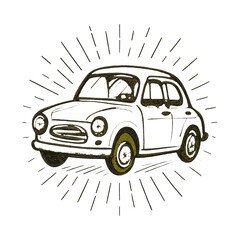 Naklejka premium PNG Vintage car illustration with rays