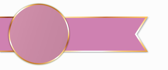 Luxury horizontal banner template featuring a large pink circular label and a wide pink ribbon with elegant golden frame borders