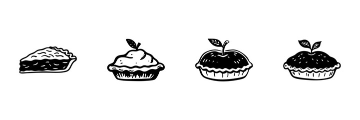 Assorted Pie And Tart Illustrations In Hand Drawn Style Set. Bakery, Dessert, And Pastry Doodle Sketch Collection. Sweet Treats Variety. Isolated Vector Illustration