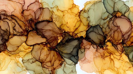 Abstract alcohol ink flow with warm marbled colors and organic texture