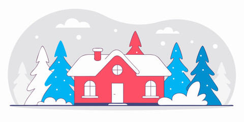 Cozy Winter Cabin Snow Landscape with Warm Light Glow