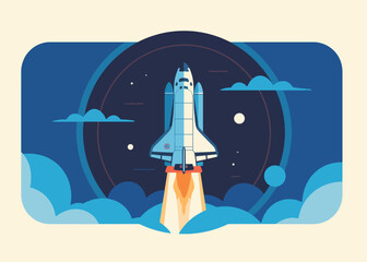 Obraz premium Flying Rocket Plane Launch Illustrator Artwork Creative Design Template 