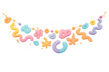 Playful 3d clay garland with colorful abstract shapes