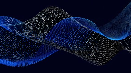 Abstract blue wave of dotted particles in motion