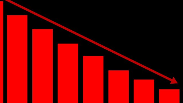 crash down bar chart with red arrow business concept
