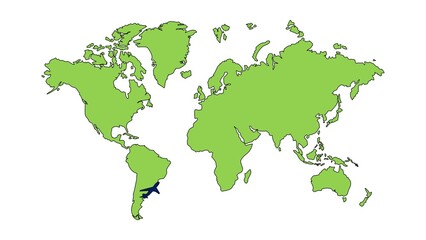 plane flying on the world map