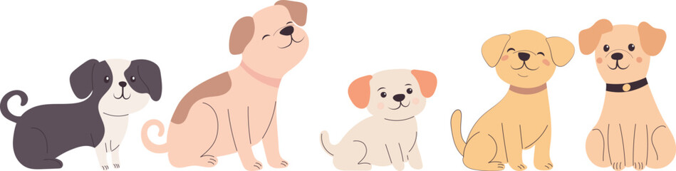 Set of cute cartoon dogs, vector